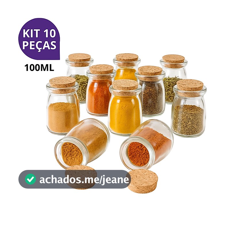 Kit 6/10 Potes de Vidro 100ml para Temperos – Organizador Prático, Durável e Ideal para sua Cozinha