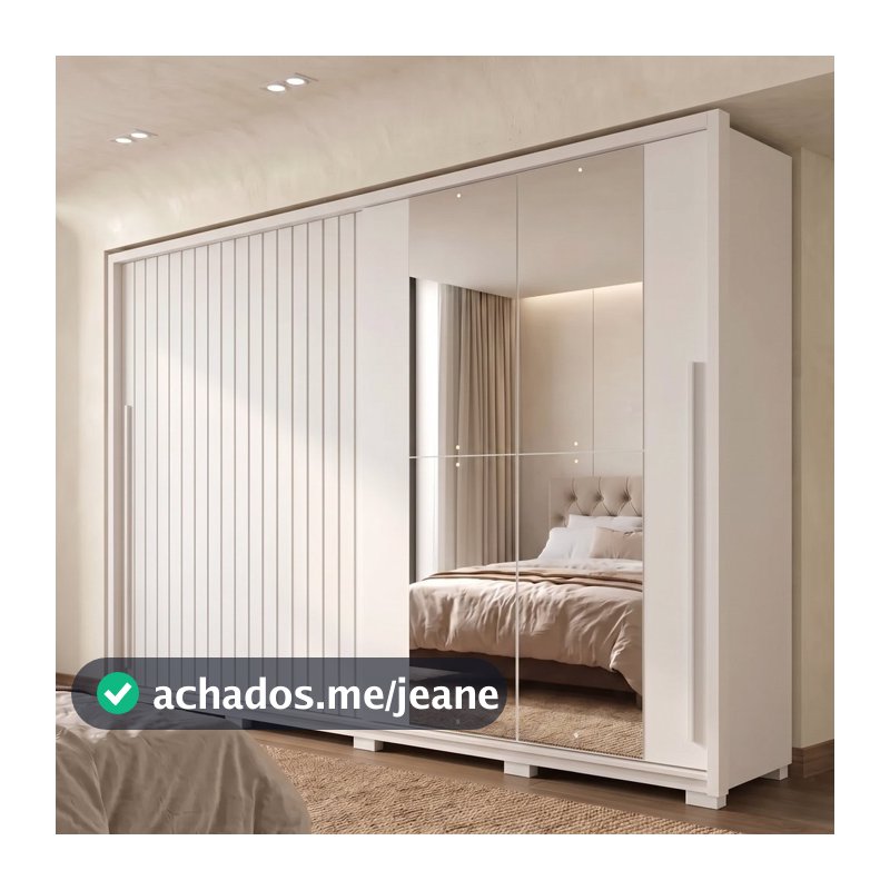 Guarda-Roupa Casal Ripado 2 Portas 4 Gavetas com Espelho Suburban Yescasa Branco Branco