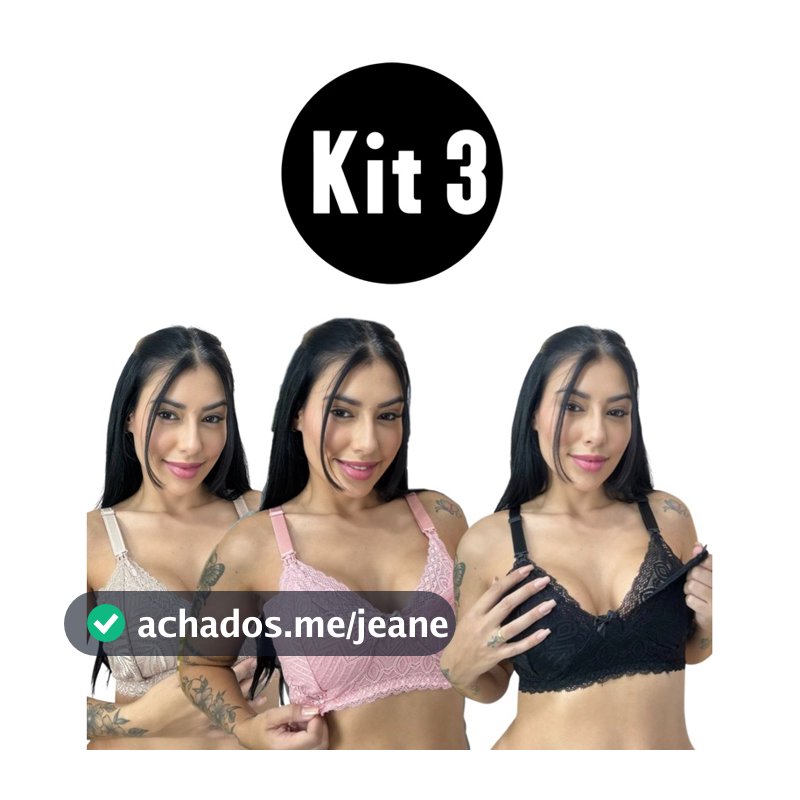 kit 3 Sutiã de Amamentação em Renda Gestante Maternidade