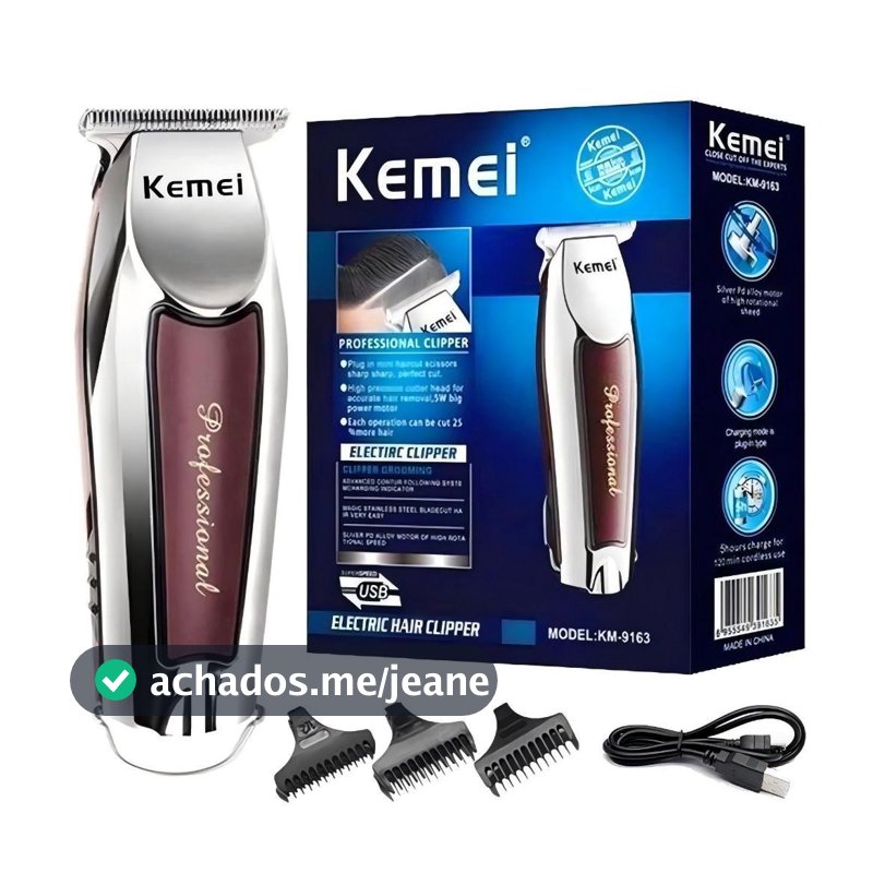 Máquina De Acabamento Barbearia Barba Cabelo Bigode Profissional Kemei-9163