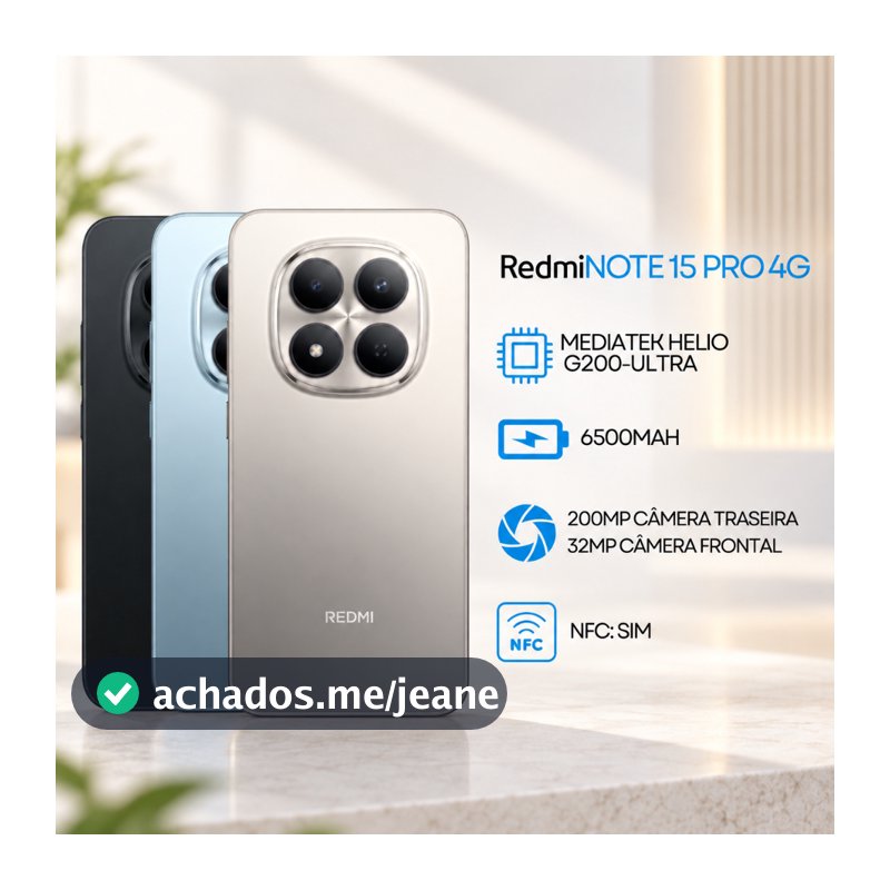 Celular Xiaomi Redmi Note 15 Pro 4G 8+256GB Tela Amoled 6.77" NFC Câmera 200MPCâmera 200MP Original Versão Global