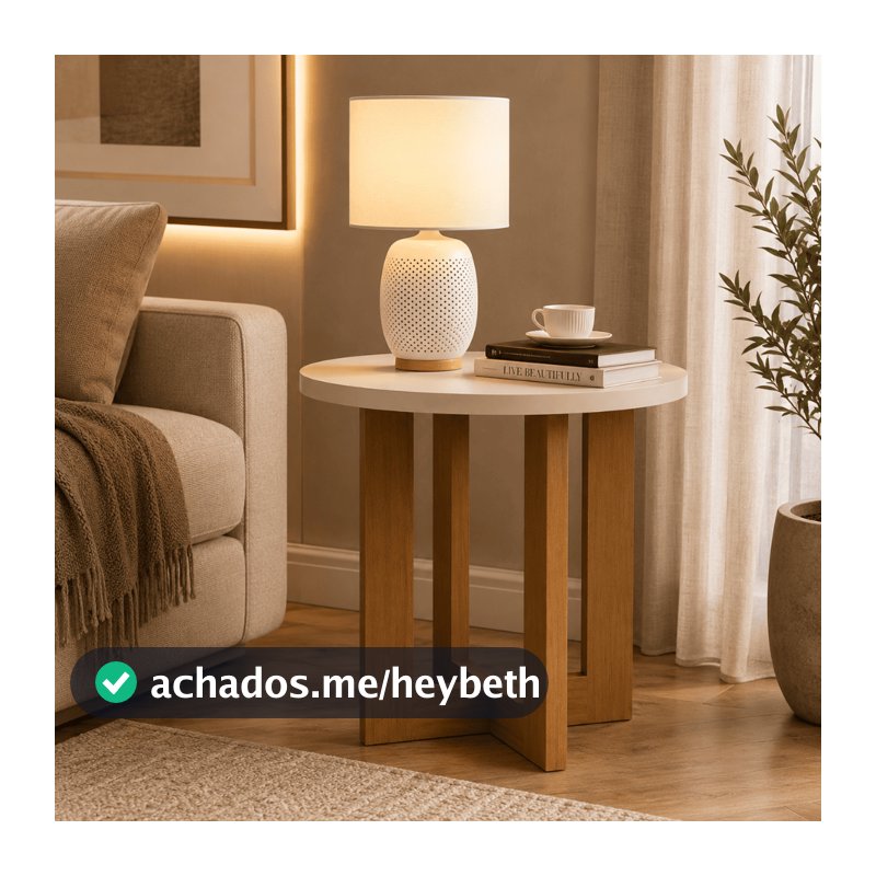 Mesa Lateral Apoio Centro Redonda com Pés de Madeira MDF Retro Canto Sofá Porta Objetos Decoração