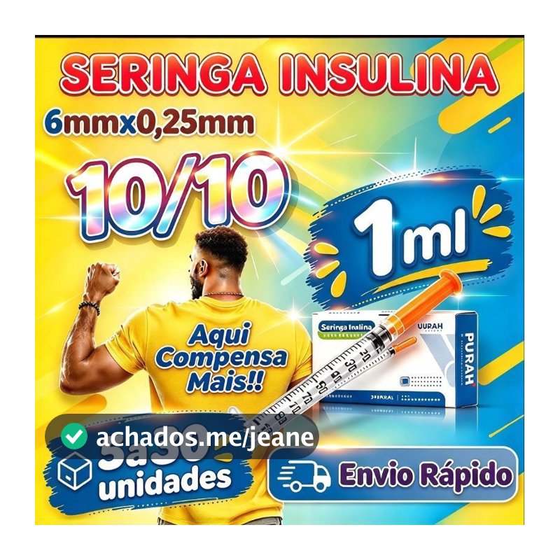 Seringa Insulina 1ml,  Agulha 6x0,25mm Fixa agulha zero resíduo kit 10, 20 e 30 unidades marca Venper.