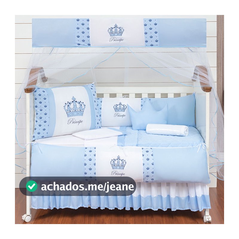 Kit Berço Coroa Laterais 11 Pçs Enxoval Completo Bebê Quarto Infantil Protetor Almofadas Mosquiteiro Conforto Decoração
