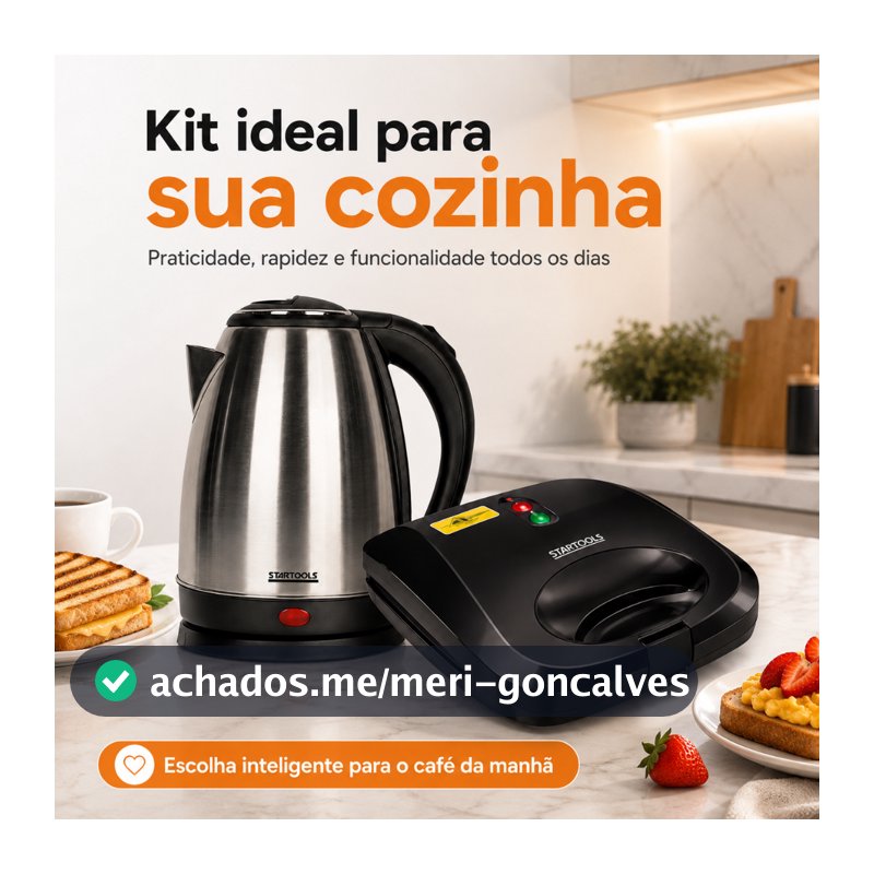 Startools KIt Chaleira Eletrica em Aço Inox e Sanduicheira Grill 2 em 1 - Seu dia a dia mais completo.