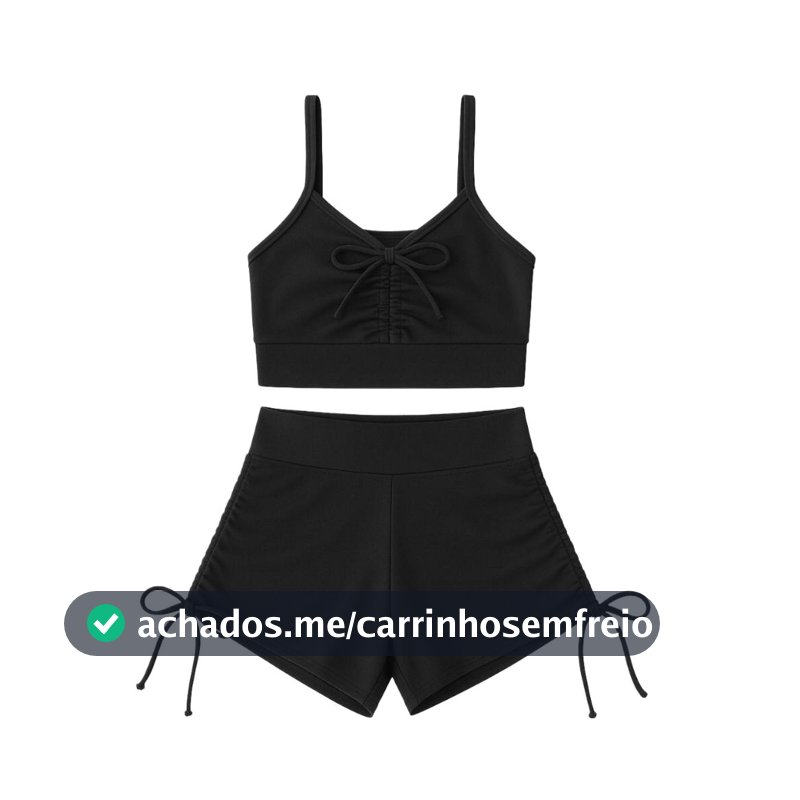 Promoção Conjunto Preto Feminino Fitness Short e Top Academia Praia Zero Transparência Pano Grosso