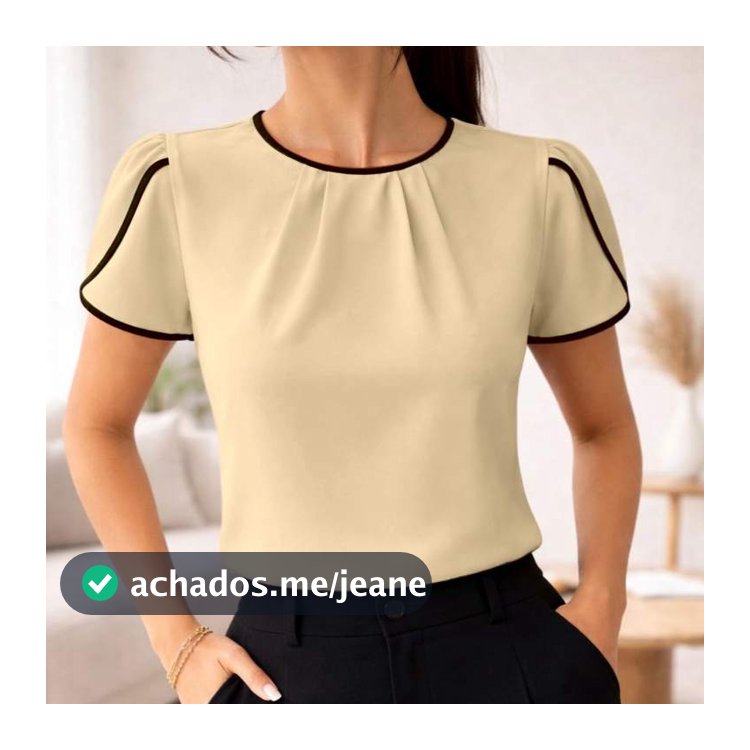 Blusa Feminina Elegante Social Manga Curta Bufante Pétala Top Gola Redonda Verão