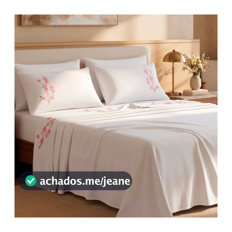 Jogo de Cama Percal 300 Fios C/ Bordado Floral Botanique 04 Peças