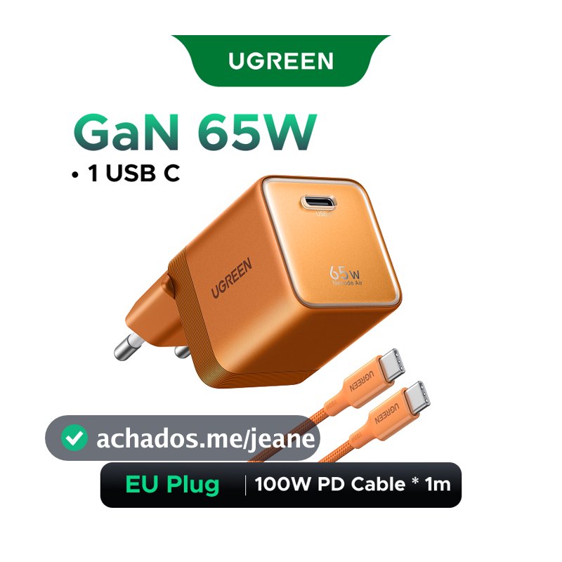 Carregador Rápido UGREEN 65W GaN Plugue Dobrável USB-C De Porta Única , De Parede Compacto Para iPhone 17/16 Pro Max , S
