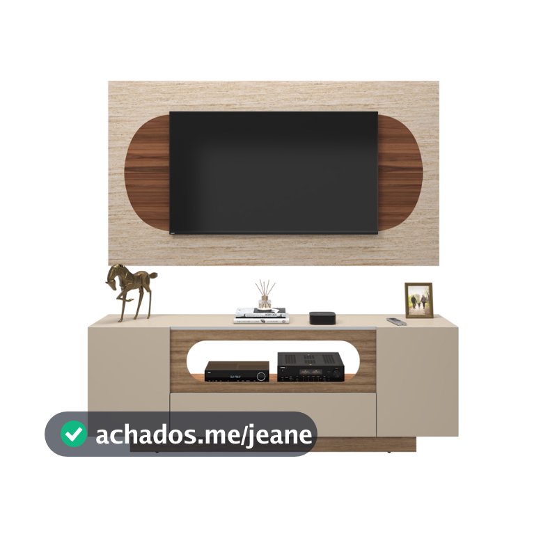 Rack Moderno TV 60" Off White Lamina Nature Com LED Nicho Oval Decorativo 2 Portas 1 Gaveta Design Moderno