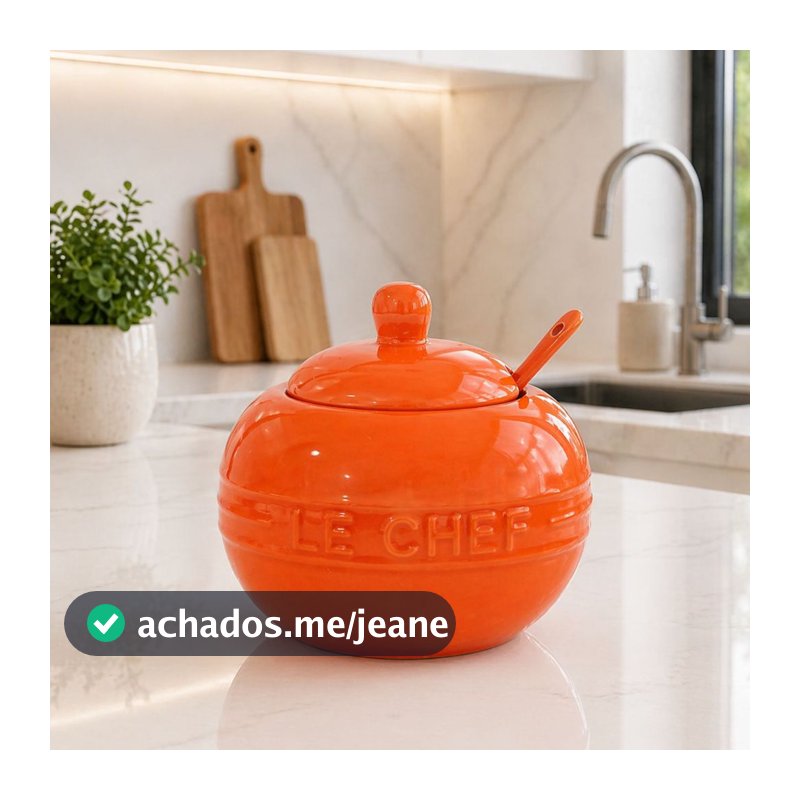 Açucareiro em Cerâmica Le Chef Laranja com Colher 300ml