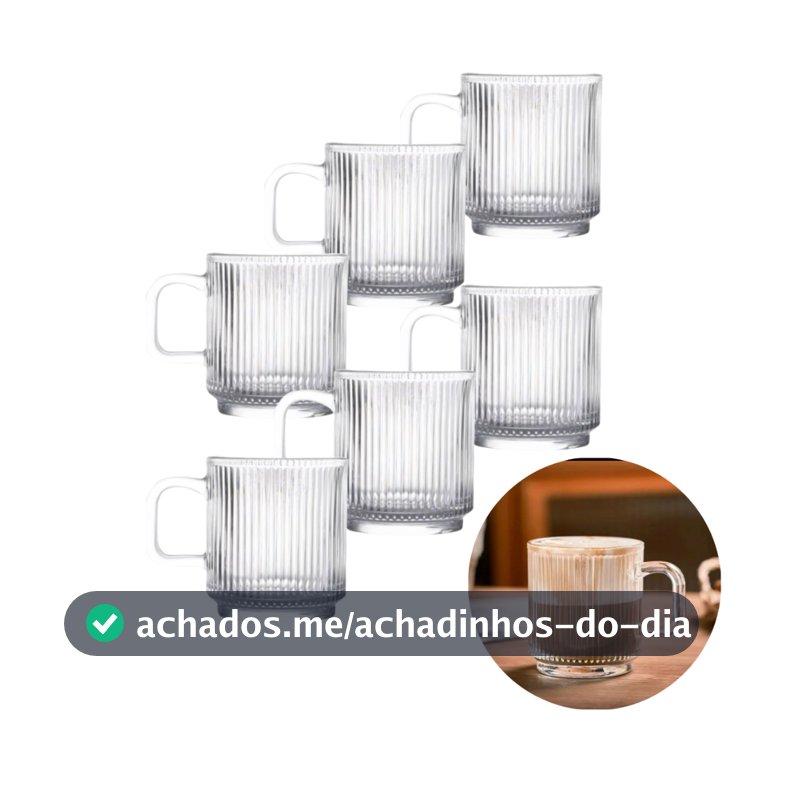 Conjunto 6 Canecas de Vidro Caneladas Xícaras Resistentes Textura Canelado Café