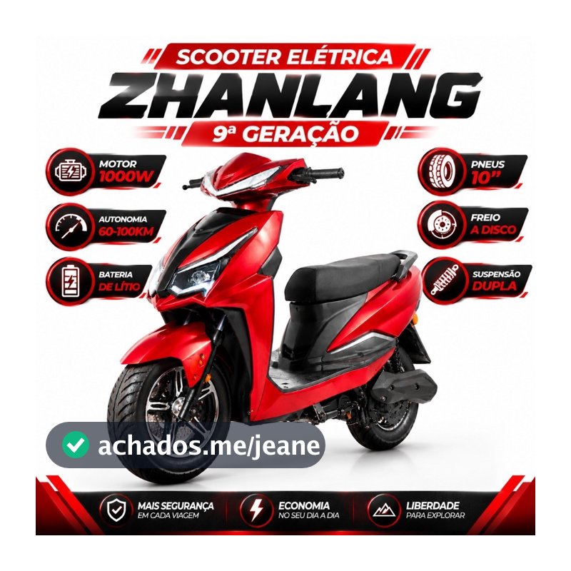 Moto Scooter Elétrica Guerreiro Lobo 9, Bateria Lítio 72V 30A, Motor 800W, Amortecedor Duplo, Freio a Disco Duplo, Auton