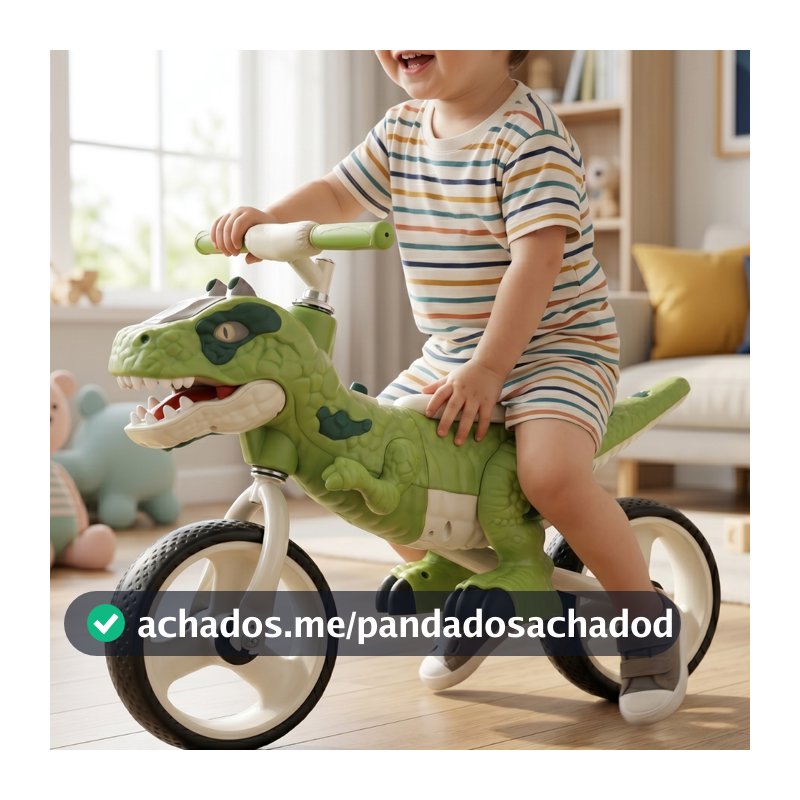 Bicicleta Equilíbrio Infantil Sem Pedal Dino T-Rex Balance Bike com Som e Luz Unitoys Aro 12 Criança