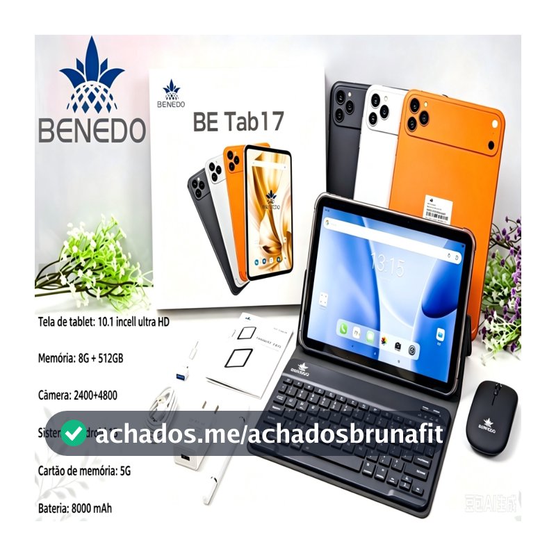 Tablet BE TAB 17 10.1 Android 15 8000mah Wifi com chip, Teclado+Mouse 8GB+512GB Câmera Bluetooth