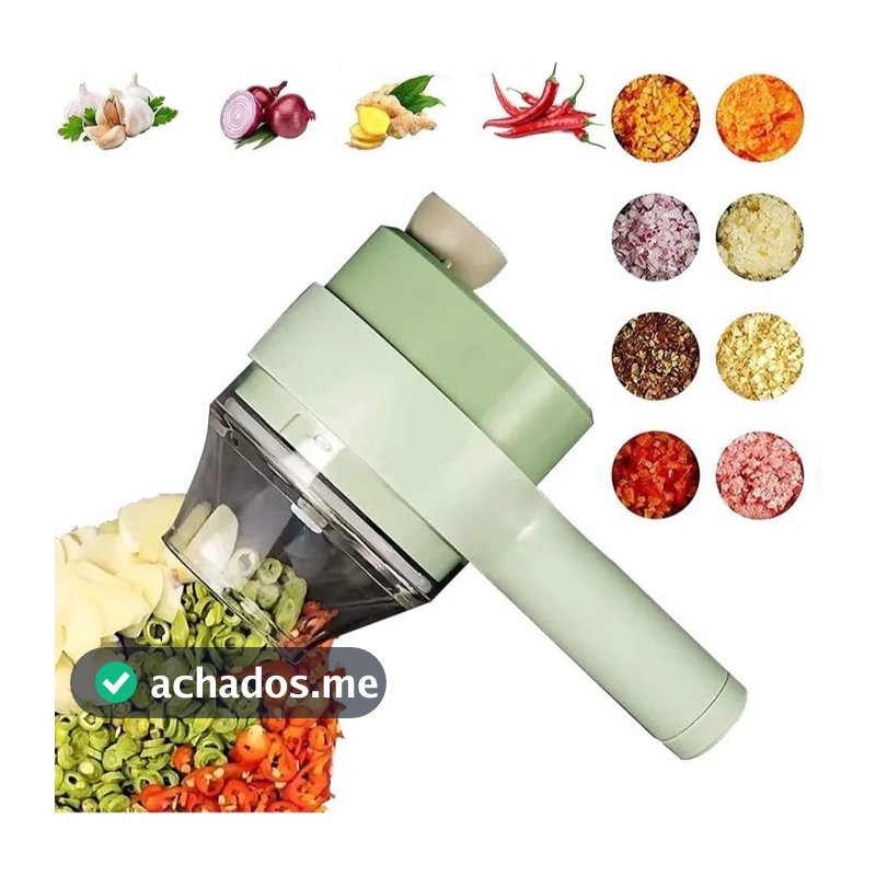 Cortador Elétrico de Legumes 4 em 1 Sem Fio USB Triturador de Alho e Vegetais Multifuncional para Cozinha
