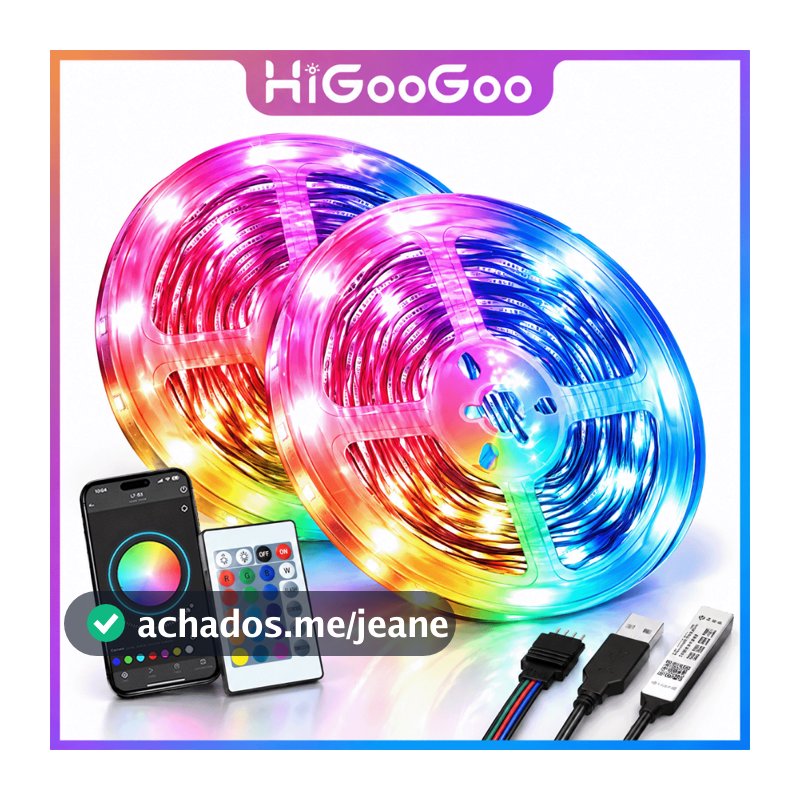 HiGooGoo 5M USB Fita Led RGB Colorida APP Controle 16 Cores Com Fonte Para Decoração DIY Interna