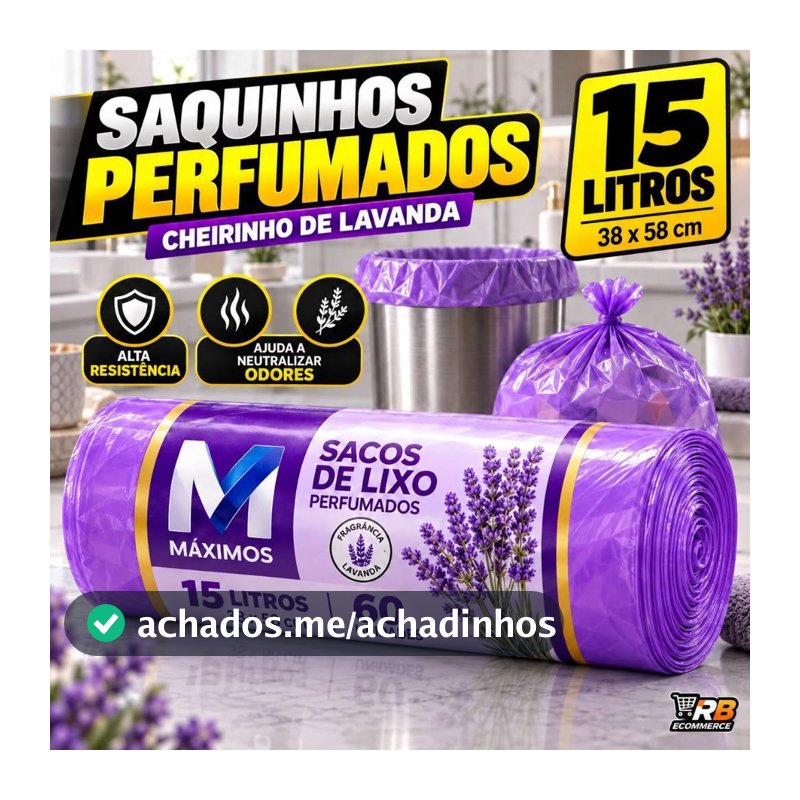 Saco de Lixo Lavanda 15 Litros Perfumado Cheiroso Resistente Anti Inseto Anti Odor