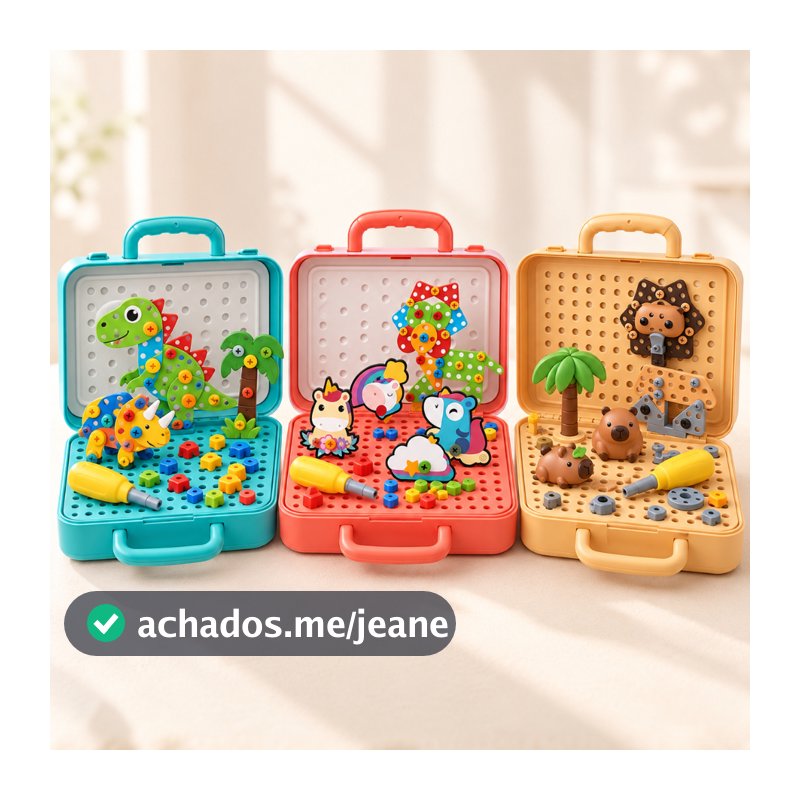 Brinquedo Educativo de Montar 163 Peças com Maleta, Parafusos e Ferramentas Infantil – Dinossauro, Unicórnio ou Capivara
