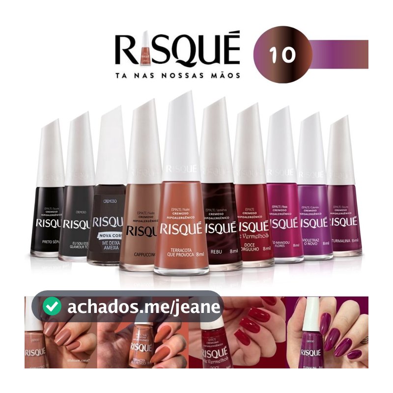 Risque: Kit com 10 Esmaltes Hipoalergênicos em Tons Escuros