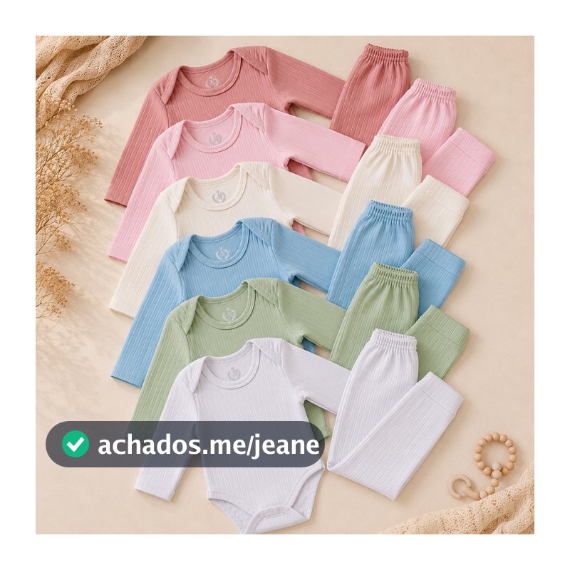 Kit 8 Peças Bebê Meia Estação 100% Algodão Confortável Canelado Premium  Body Manga Longa e Calça RN ao G