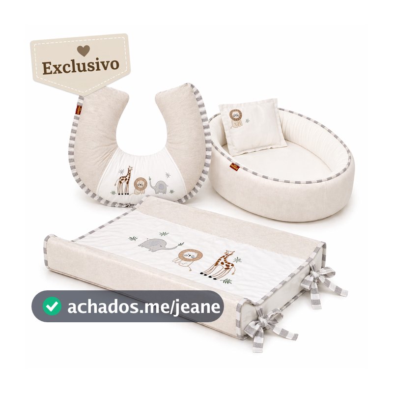 Kit Ninho Redutor + Almofada Amamentação e Trocador Bordados Menina Menino 100% Algodão Batistela