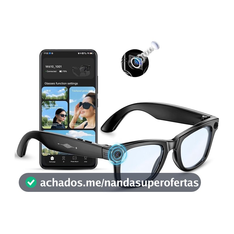 AI Smart Glasses Câmera 4K HD , Chamada BT , Óculos De Anti-Vibração De 800 W Com Microfone Duplo De Gravação De Vídeo ,
