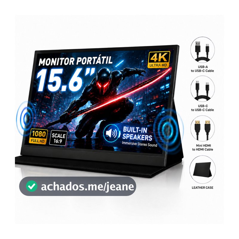 Portable Monitor 15.6 inch FHD IPS 1080P 4k Screen Type-C HDMI Plug and Play for Laptop PC Phone Mac