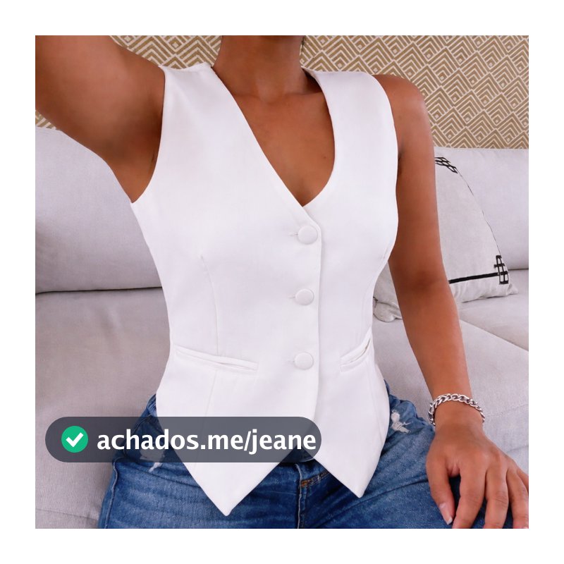 Colete Alfaiataria Luxo Feminino Social Botões Forrados Premium Bolso Fake - Acinturado