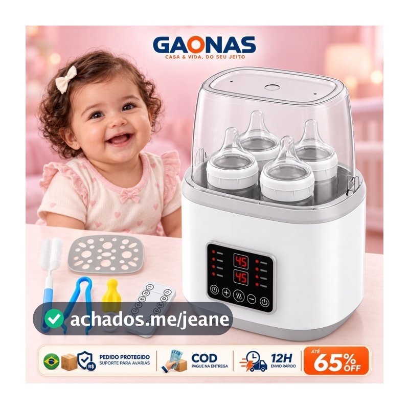GN-Aquecedor e Esterilizador de Mamadeiras 8 em 1 Duplo 110V 200W com Controle Remoto para Leite Materno Papinha e Bebê