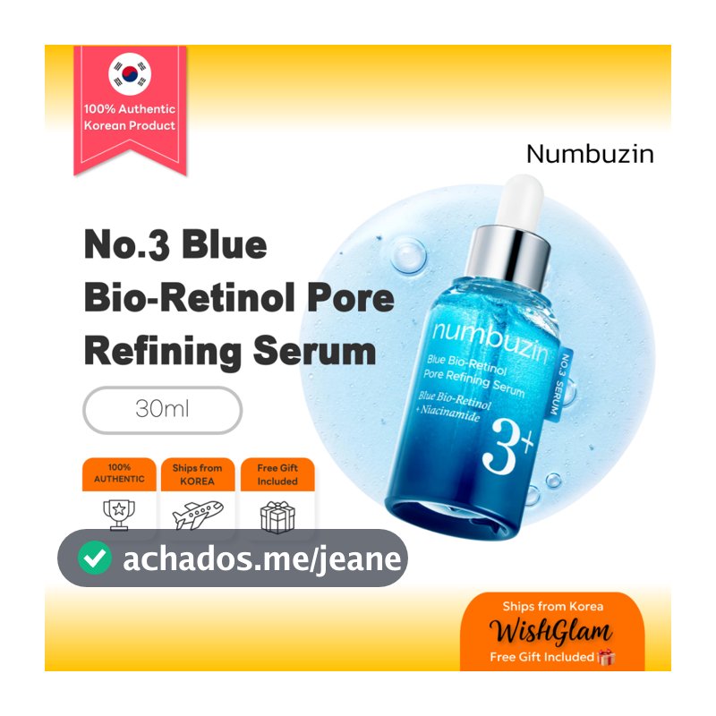 NUMBUZIN No.3 Blue Bio-Retinol Pore Refining Serum 30ml | Sérum Facial com Bio-Retinol Azul | Refinador de Poros • Niacinamida 10% • Textura Leve • Skincare Coreano