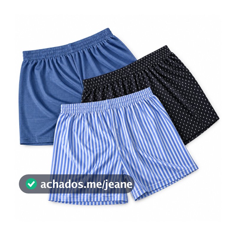 KIT 3 com 3 Cuecas Samba Canção Pijama Short de Dormir Masculino Fresquinho Confortável Estampado