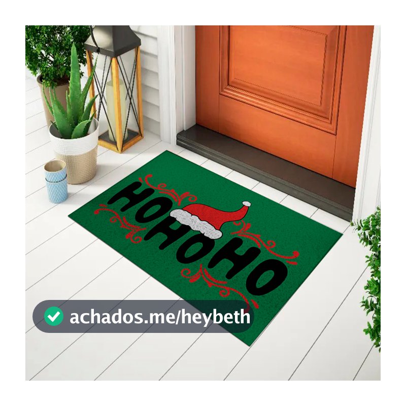 Tapete 80x40 Capacho Decorativo Para Porta Entrada Tema Natal Ho Ho Ho Chapéu Ca917