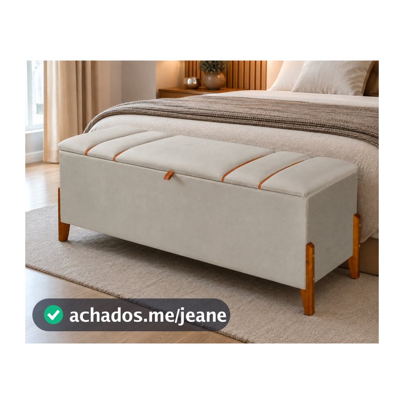 Recamier Baú Estofado Pés de Madeira Cama Casal Luxo Banco Decoração 130cm Madeira Organizador