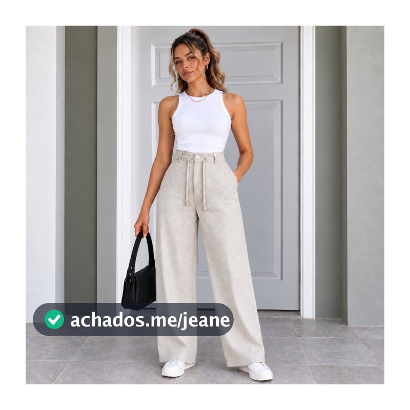 calça linho wid leg forrado feminina cintura alta