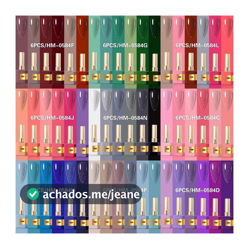 KIT 6 Esmalte Gel COM ANVISA  Led Uv Zem Nail Gel Soak Off Color Coat 15 ml Uv/Led Novas Cores