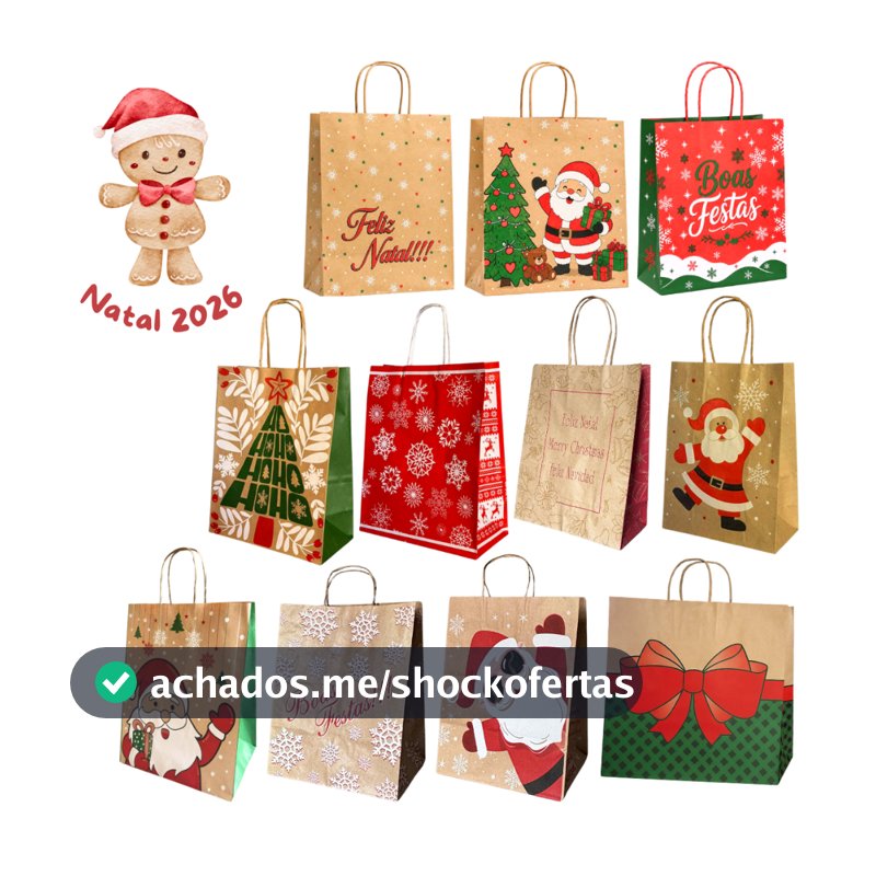 Kit 10 Sacola De Papel Kraft Natal Festa Natalina Presente Vários Tamanhos Novas 2026