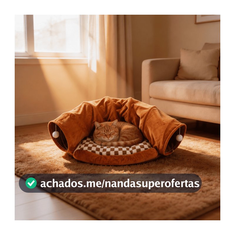 Cama Túnel para Gatos 2 em 1 com Almofada Macia Toca Interativa para Brincar e Dormir Pet