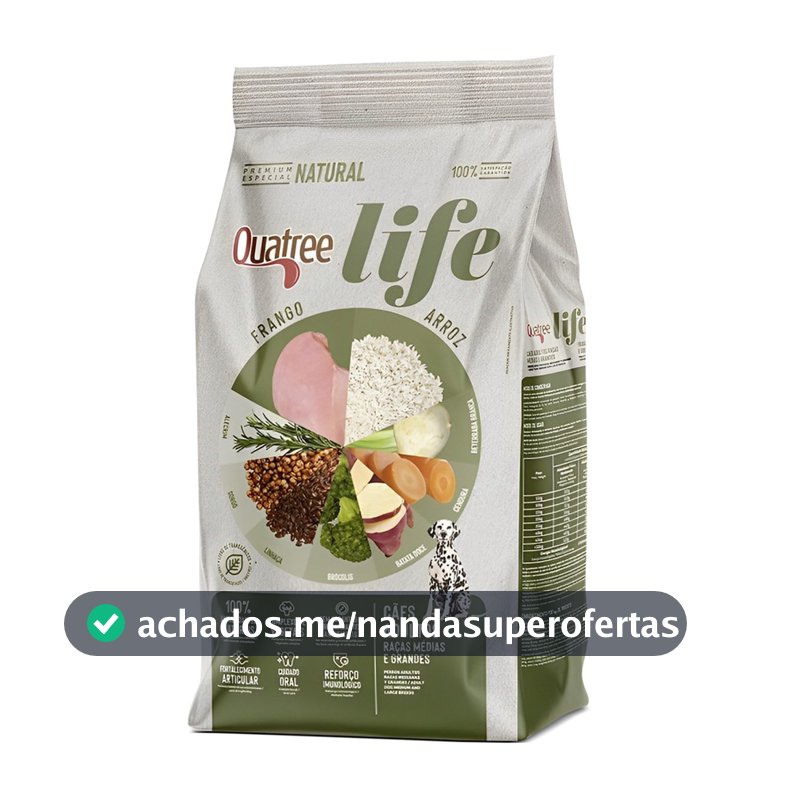 Ração Quatree Life Para Cães Adultos porte Médio e Grande sabor frango e arroz 15kg