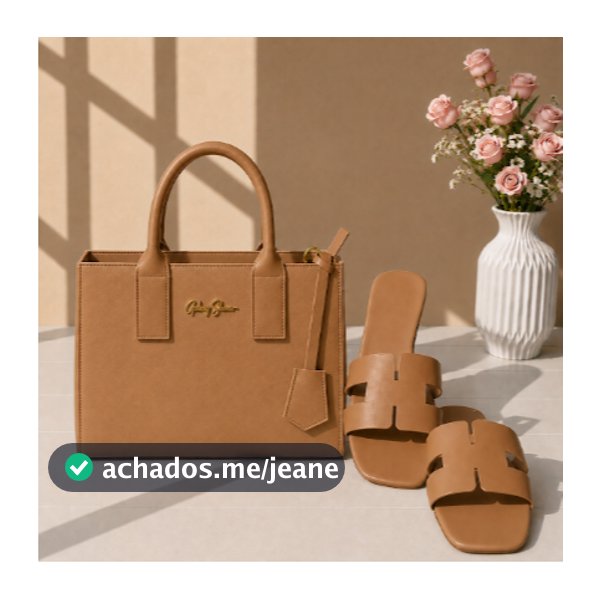 Kit 2 Peças Gaby Show Rasteirinha Feminina 03 H Moderna Confortável + Bolsa Média Tiracolo Cor Única