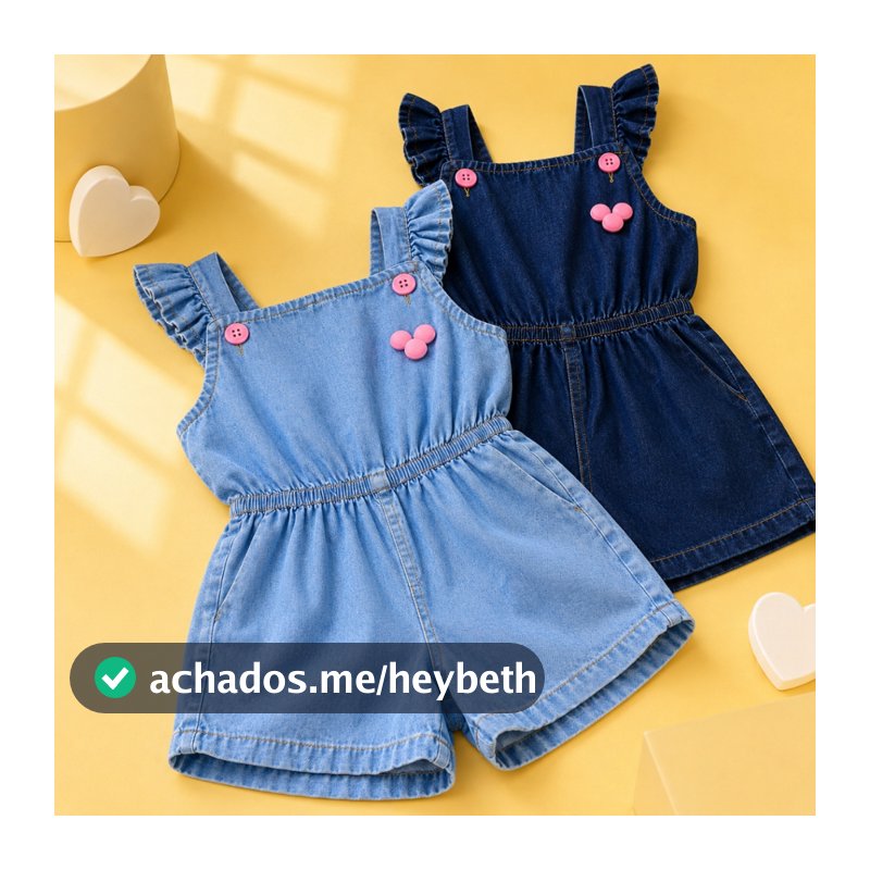 Macacão Jeans Infantil Feminino 1 a 4 Anos Jardineira Kids Com Elástico na Cintura Confortável