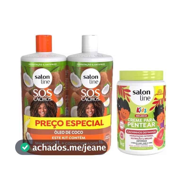 Kit Familia Creme de pentear 1 kg + Shampoo e Condicionador SOS Cachos Coco Salon line