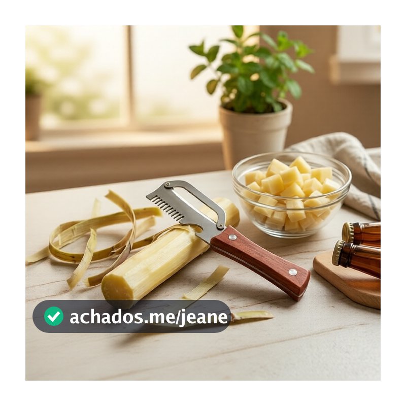 Descascador de Aço Inoxidável com Cabo de Madeira para Frutas e Legumes, com Abridor de Latas