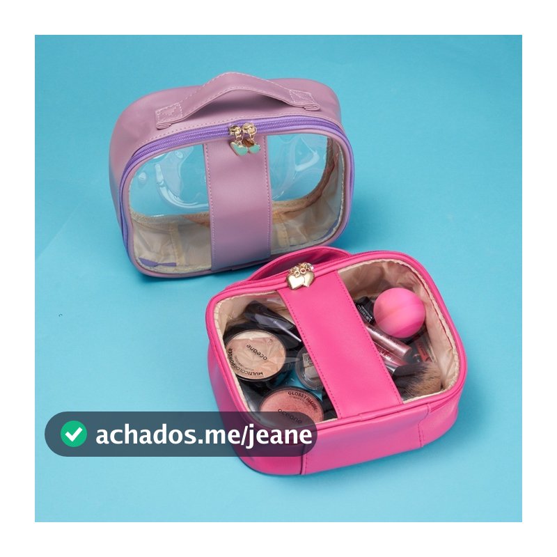 Necessaire Feminina Transparente com Alça e Zíper Bolsa Organizadora de Maquiagem Cosméticos Skincare para Viagem