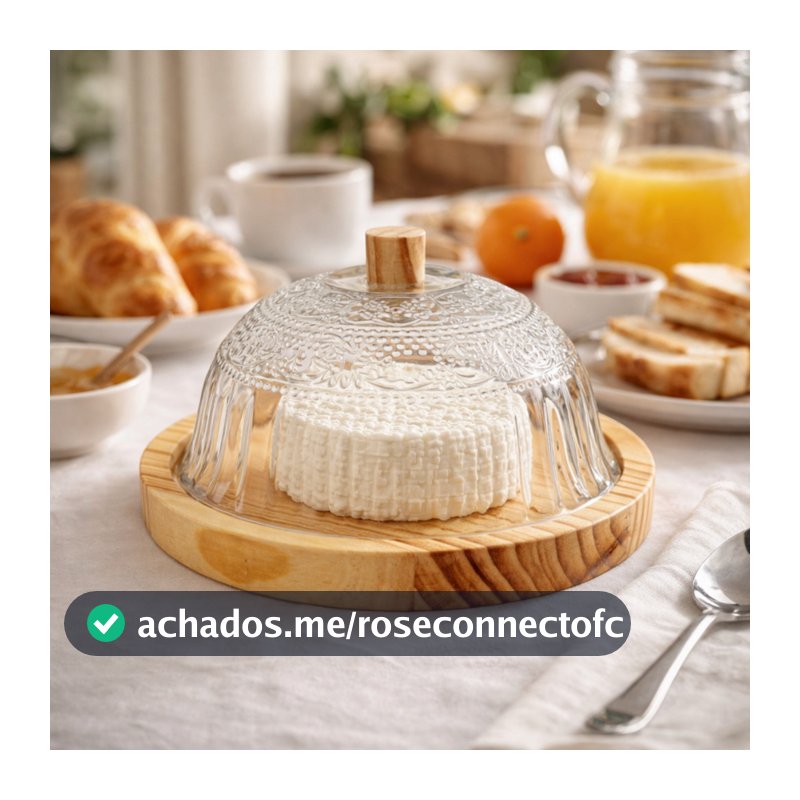 Queijeira Rústica Artesanal Madeira Vidro Trabalhada 18cm