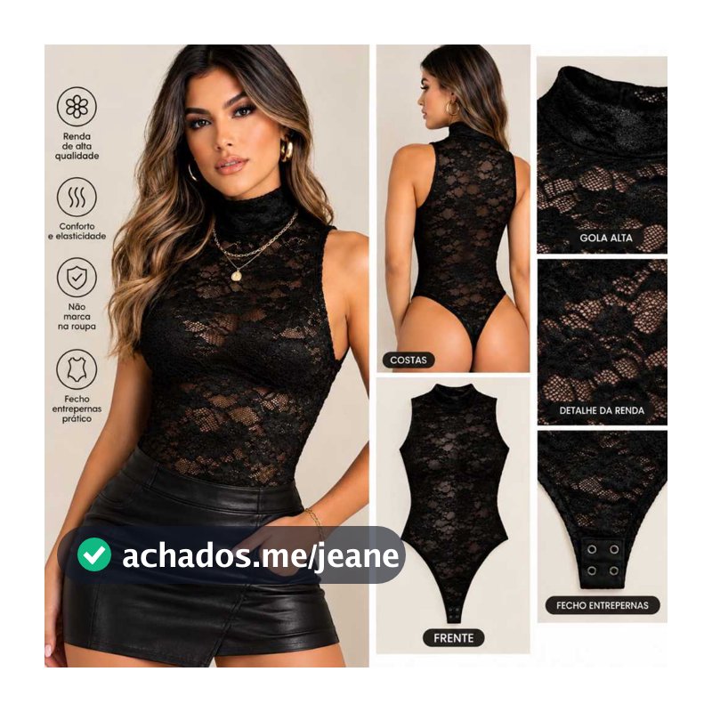 Body Renda Floral feminino Elegante Sem Manga Gola Alta