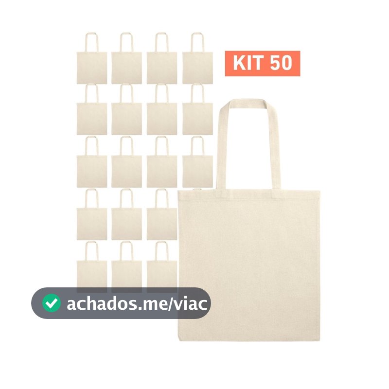 Kit 50 Sacolas Ecobag Ecológica 37 x 41 cm em Algodão Cru Lisa Feira Mercado Durável