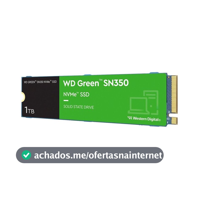 SSD M.2 NVMe 1TB Western Digital WD Green SN350 Velocidade de Leitura/Gravação até 2400/1850MB/s Gen3x4 WDS100T2G0C