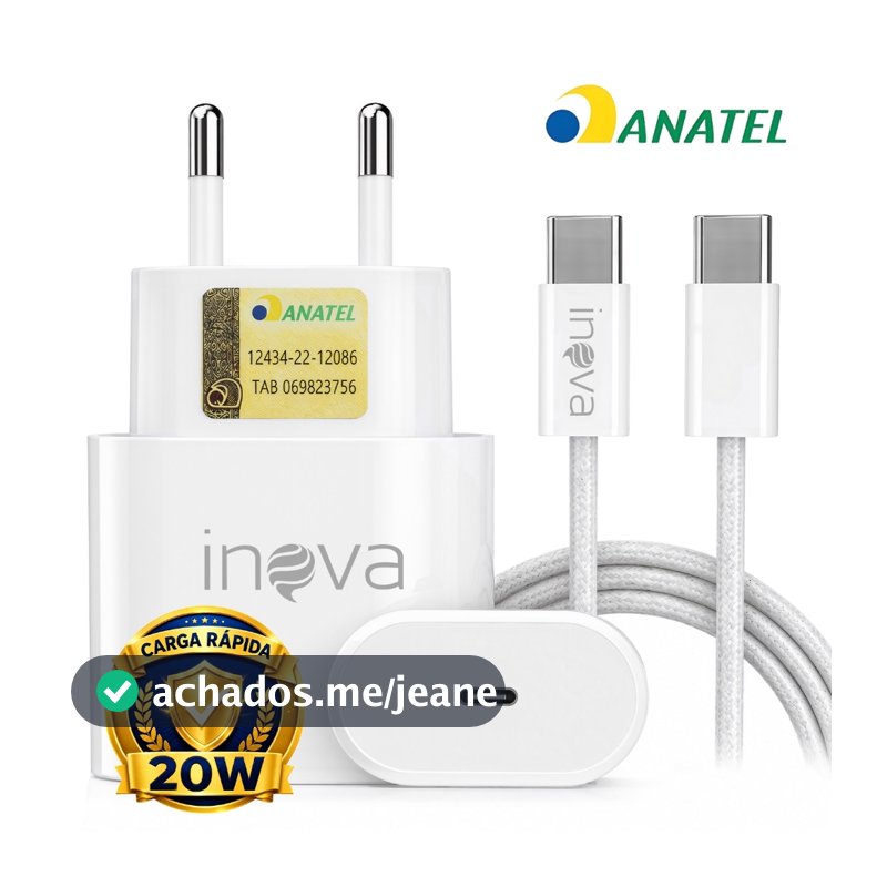 Carregador rápido 20W PD Tipo-C Turbo Charge Sobrecarga USB-C Com cabo iPhone/Xiaomi/Samsung/Lenovo/Motorola
