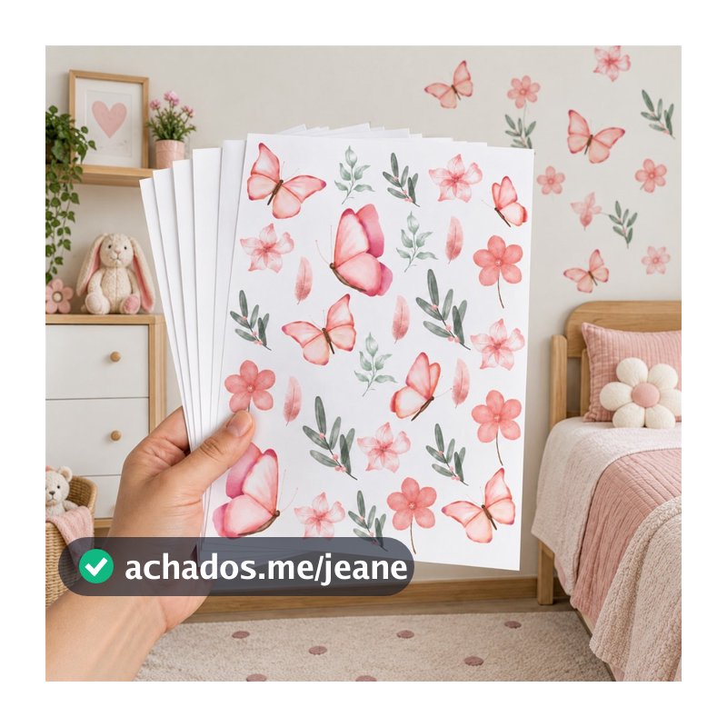 Adesivo De Parede Decorativo Borboletas Floral Raminhos Flores Rosa Quarto Menina Feminino